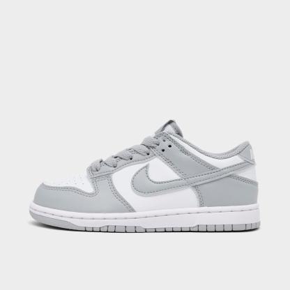 Little Kids' Nithtke Dunk Low Casual Shoes - Part 1 - White/Light Smoke Grey/White - Left shoe facing left. Outside of the shoe.