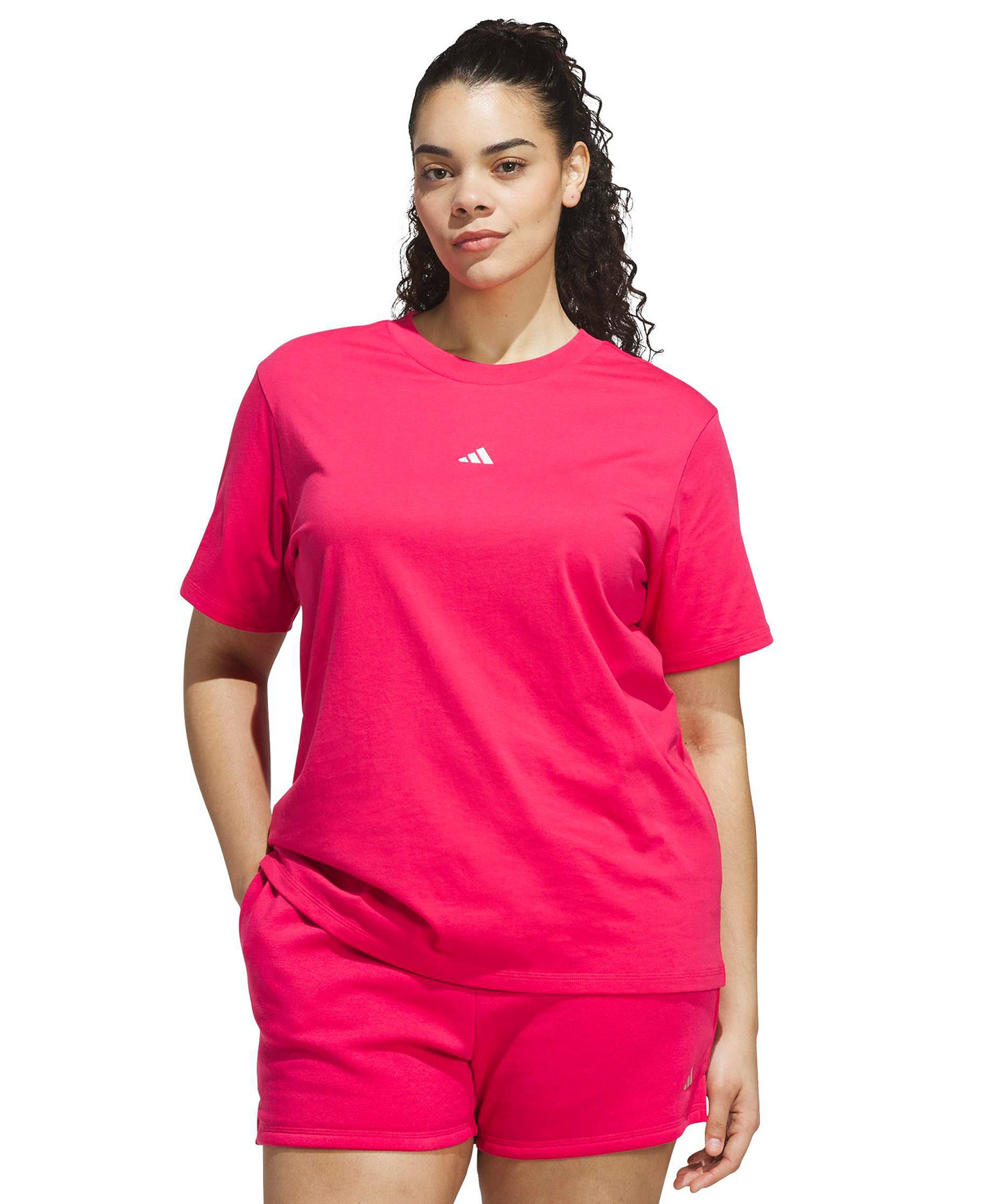 adidas Women's Short-Sleeve Cotton Crewneck Logo T-Shirt - Power Pink