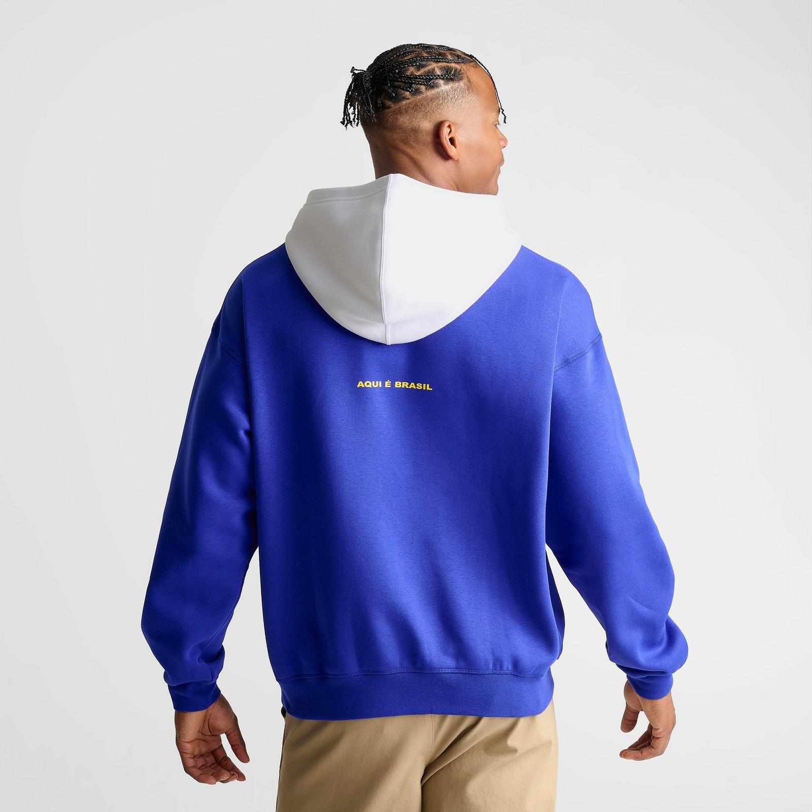 Men's Jordan Brazil Brooklyn Fleece Pullover Hoodie - Old Royal/White - view 4