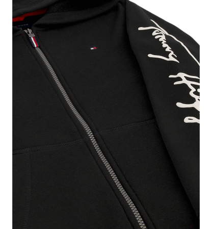 Tommy Hilfiger Boys' 8-20 Signature Full Zip Kangaroo-Pocket Cotton-Polyester Blend Zip Hoodie - Black