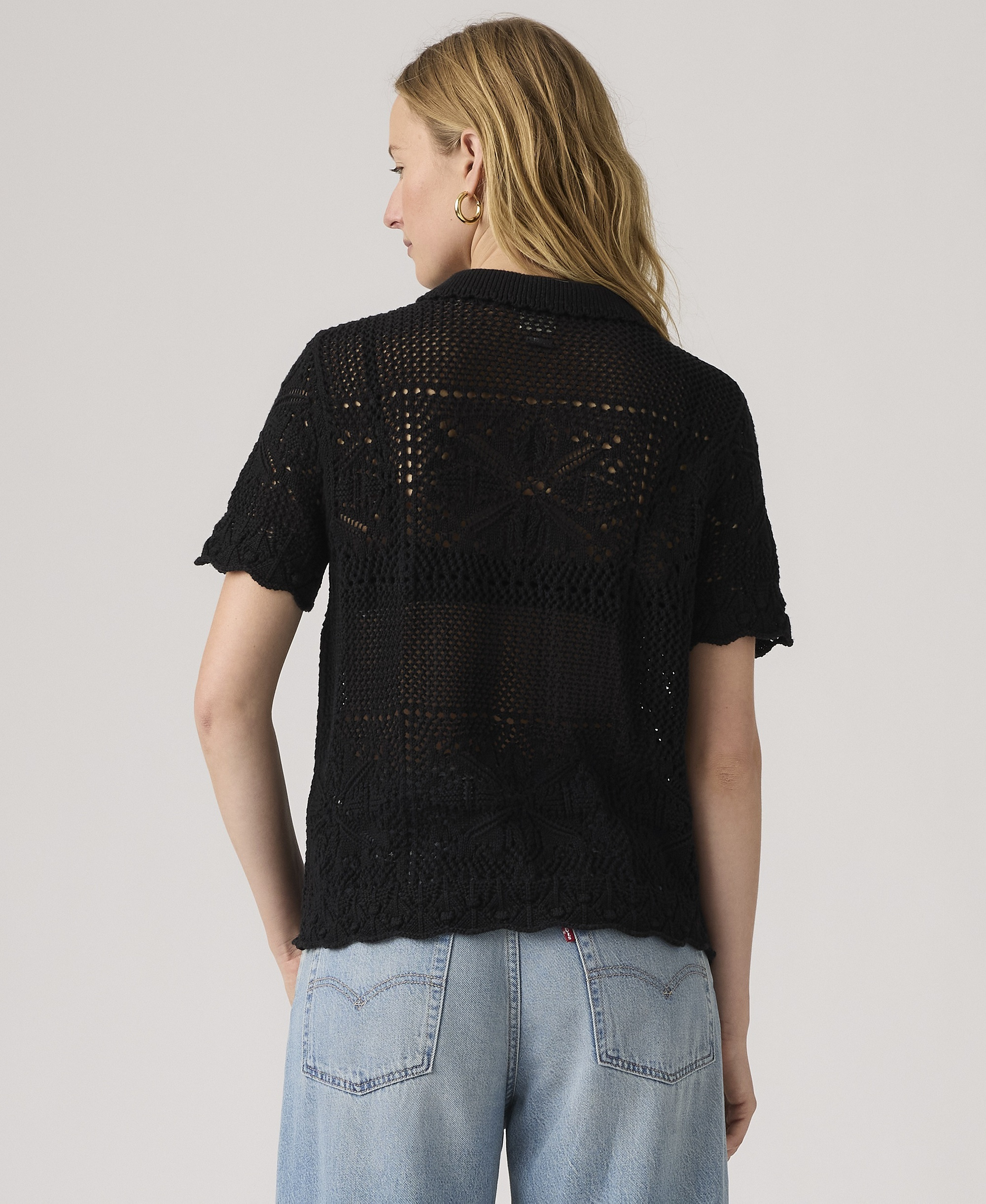 Levi's Premium Women's Susanna Floral Crochet Collared Cotton Shirt - Anthracite Night