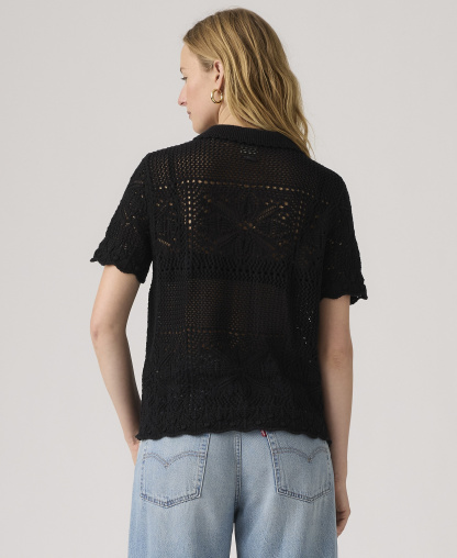 Levi's Premium Women's Susanna Floral Crochet Collared Cotton Shirt - Anthracite Night