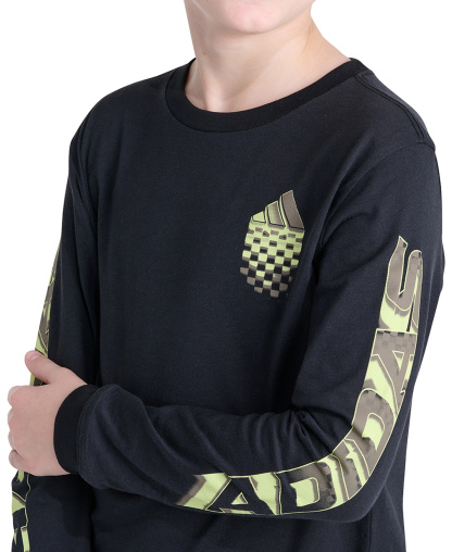 adidas Boys' 8-20 Long-Sleeve Built for Speed T-Shirt - Black w/Multi