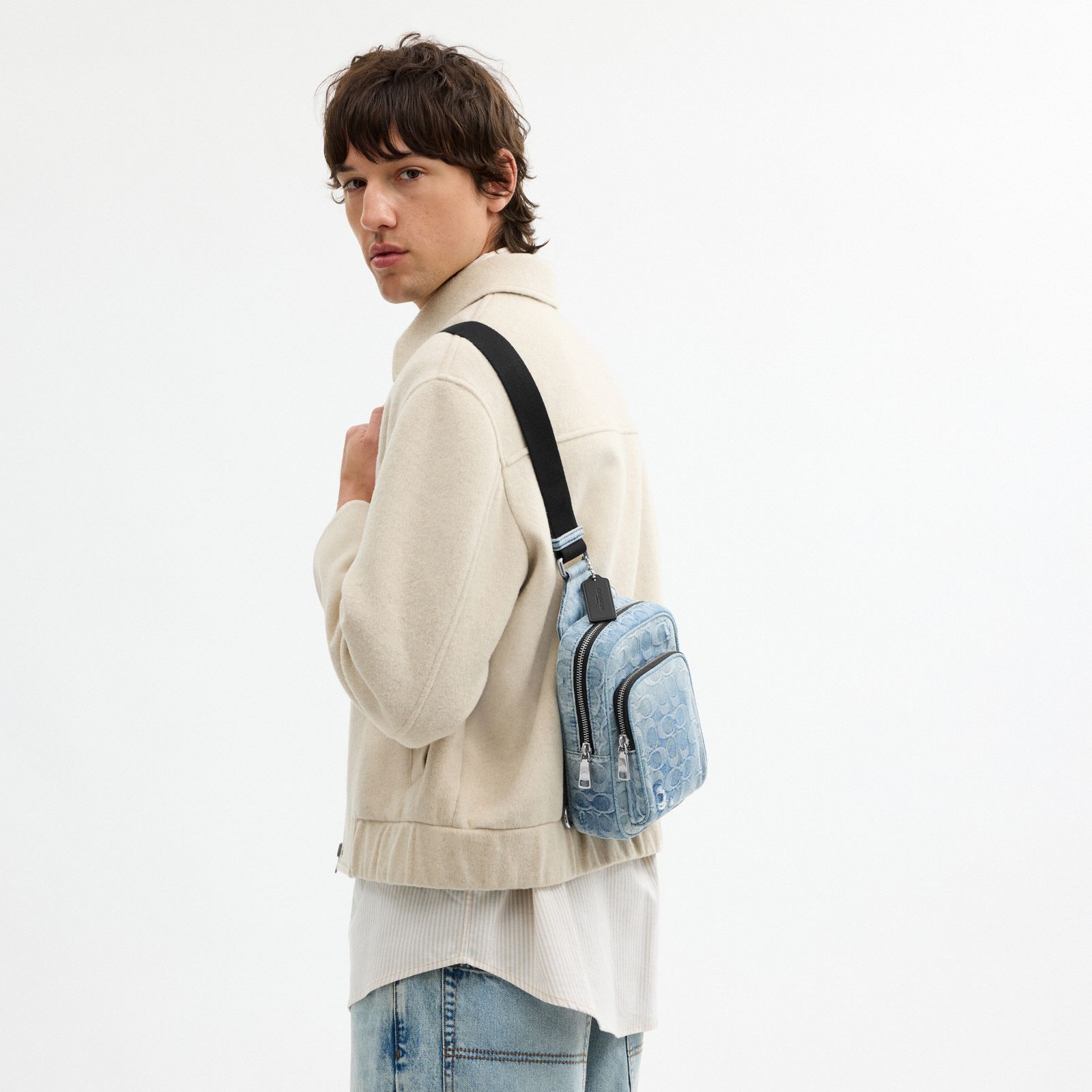 Racer Sling Pack In Loved Signature Denim - Silver/Light Indigo - view 2