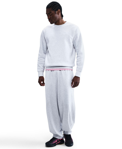 Nike Men's Club Fleece Crewneck Logo Sweatshirt - Birch Heather/White