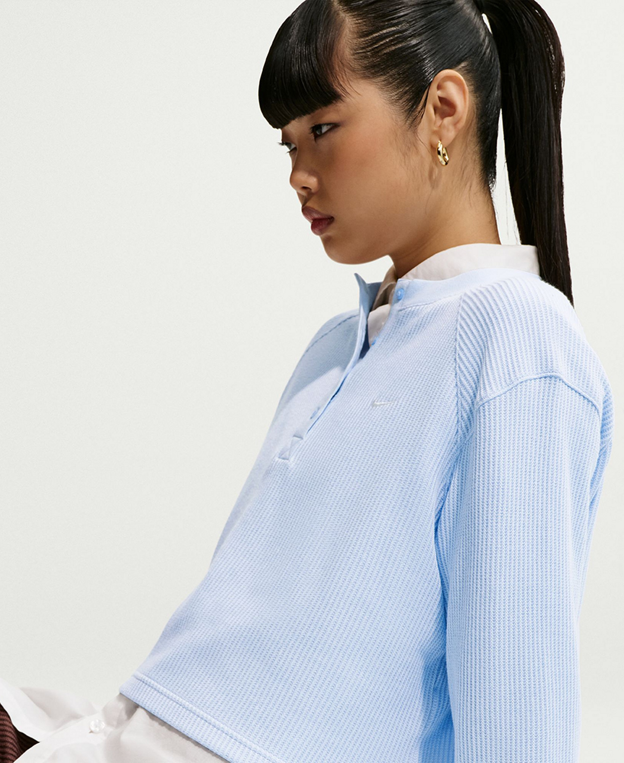 Nike Women's Sportswear Chill Waffle Oversized Long-Sleeve Henley Top - Hydrogen Blue/Sail