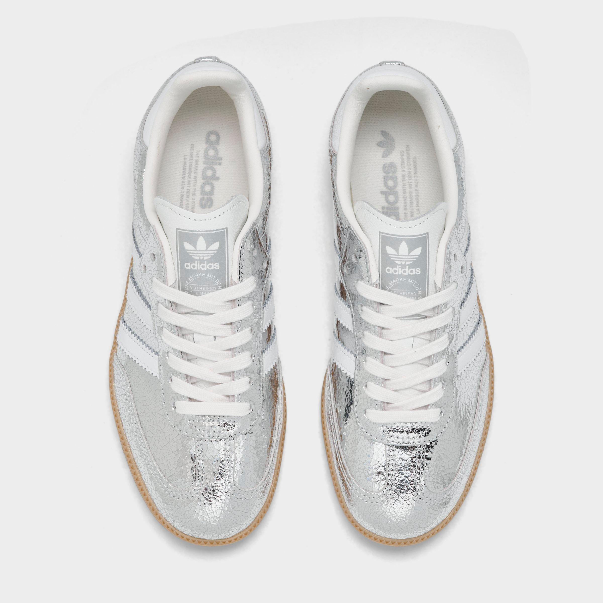 Women's adidas Originals Samba OG Casual Shoes - Part 6 - Silver Metallic/Cloud White/Core White - Top view