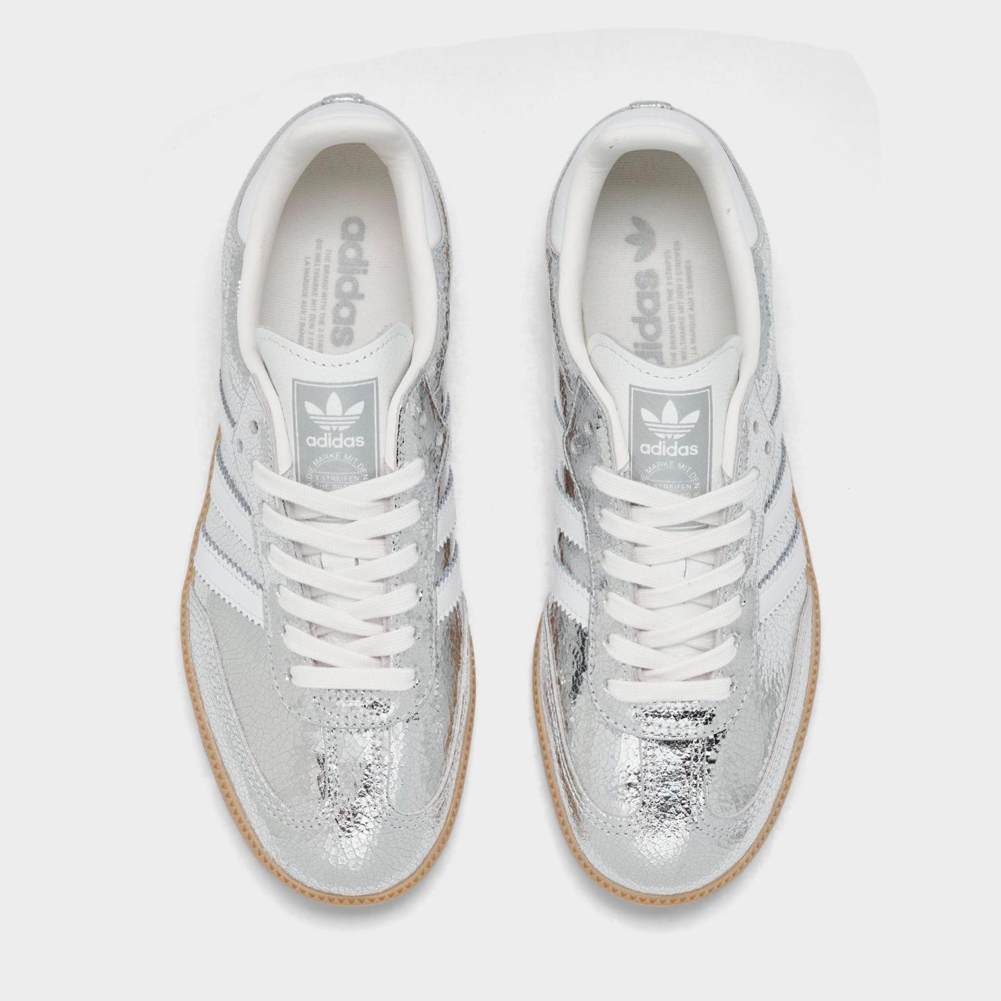 Women's adidas Originals Samba OG Casual Shoes - Part 6 - Silver Metallic/Cloud White/Core White - Top view