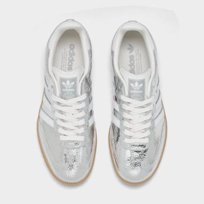 Women's adidas Originals Samba OG Casual Shoes - Part 6 - Silver Metallic/Cloud White/Core White - Top view