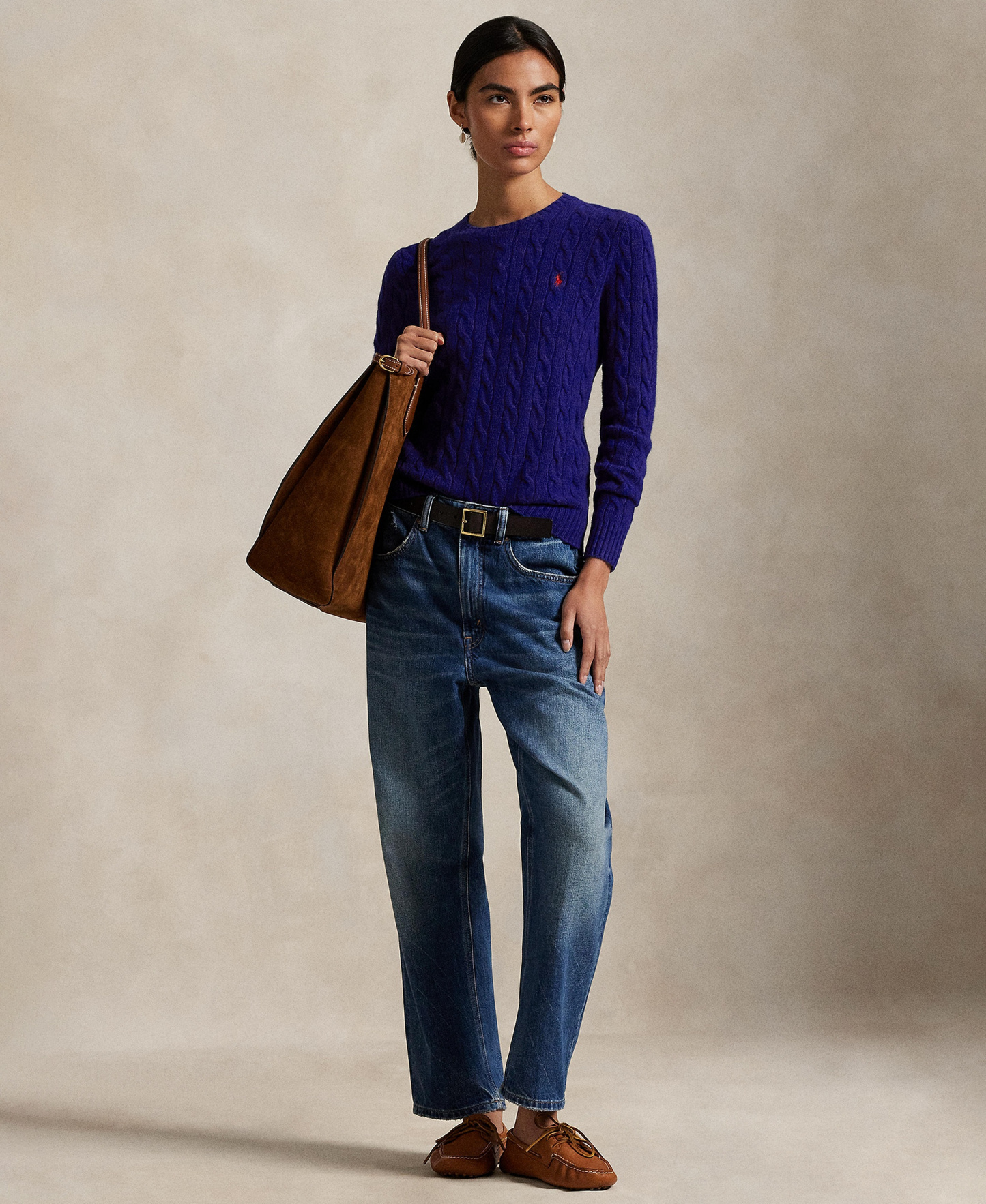 Polo Ralph Lauren Women's Cable Wool-Cashmere Crew Neck Sweater - Winter Night Navy