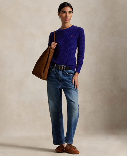 Polo Ralph Lauren Women's Cable Wool-Cashmere Crew Neck Sweater - Winter Night Navy