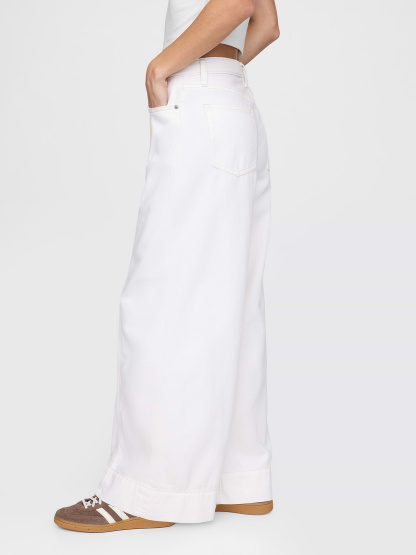 Mid Rise Denim Stripe Baggy Jeans - Optic white
