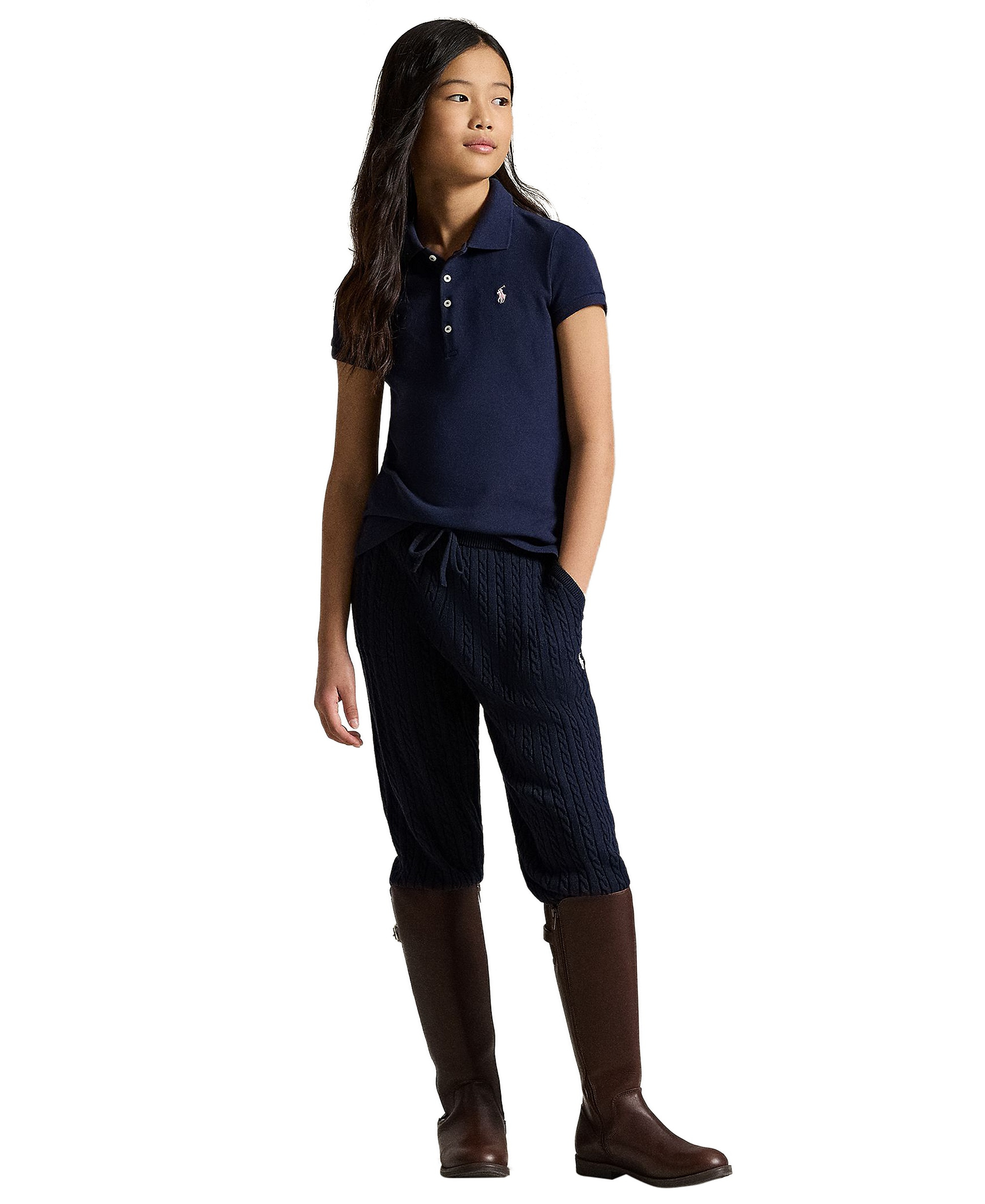 Polo Ralph Lauren Girls' 7-16 Stretch Cotton Mesh Polo Shirt - Navy