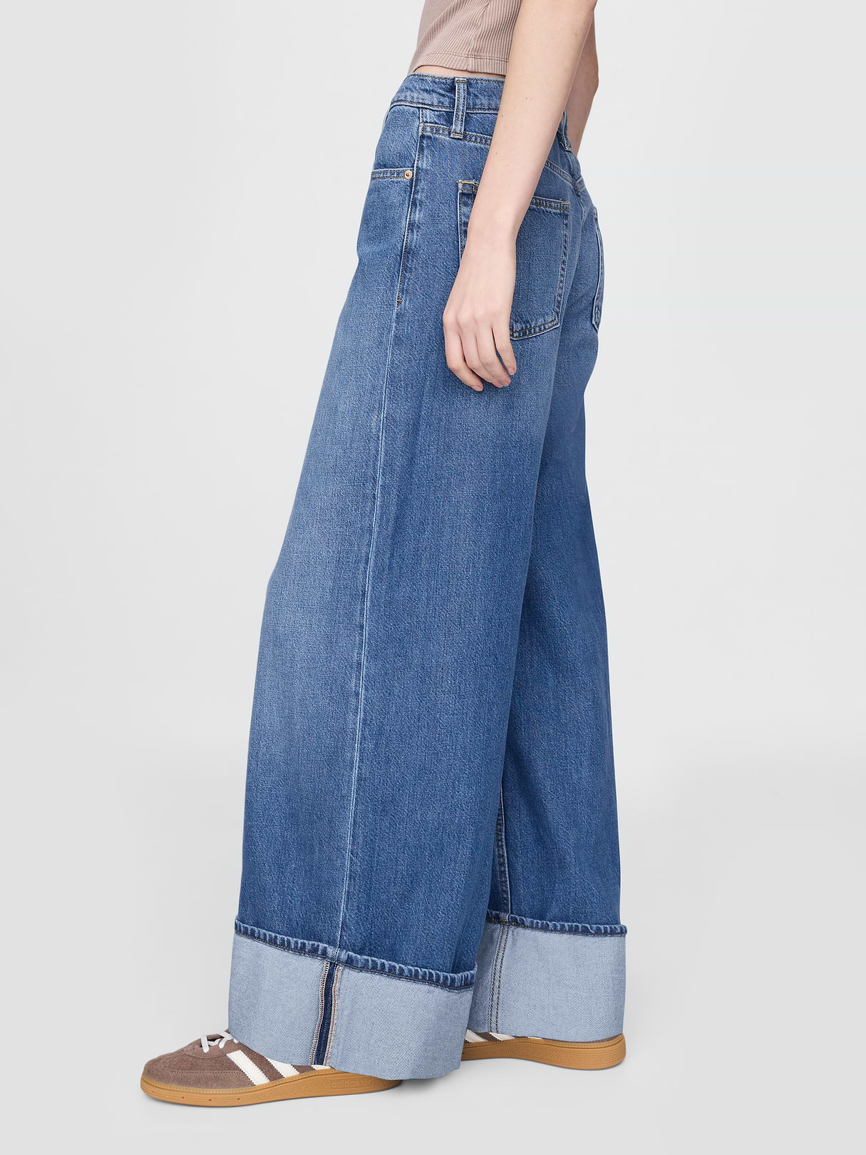 Mid Rise UltraSoft Baggy Jeans - Cuffed medium wash