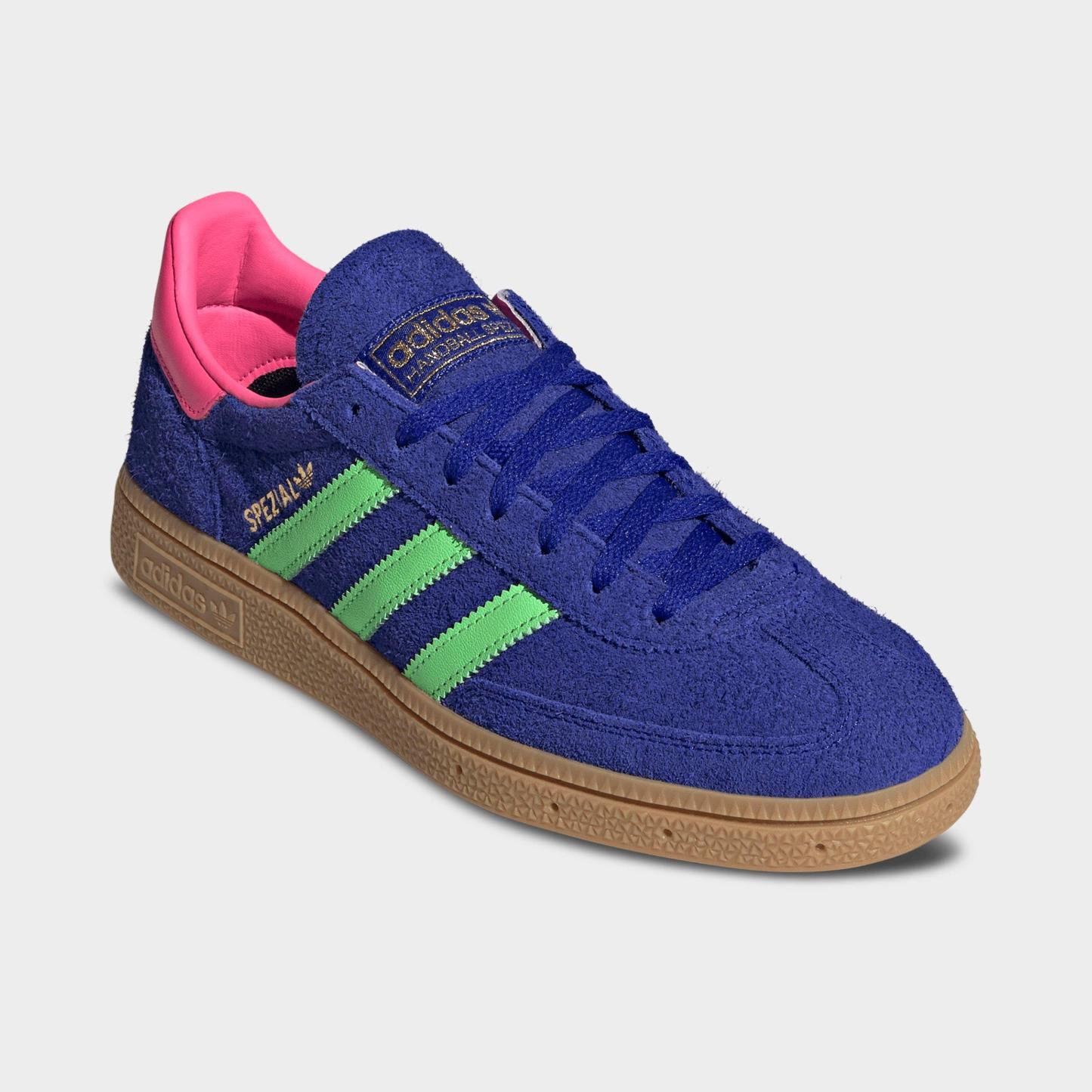 Women's adidas Originals Handball Spezial Casual Shoes - Part 4 - Lucid Blue/Lime Burst/Lucid Pink - Both shoes facing left