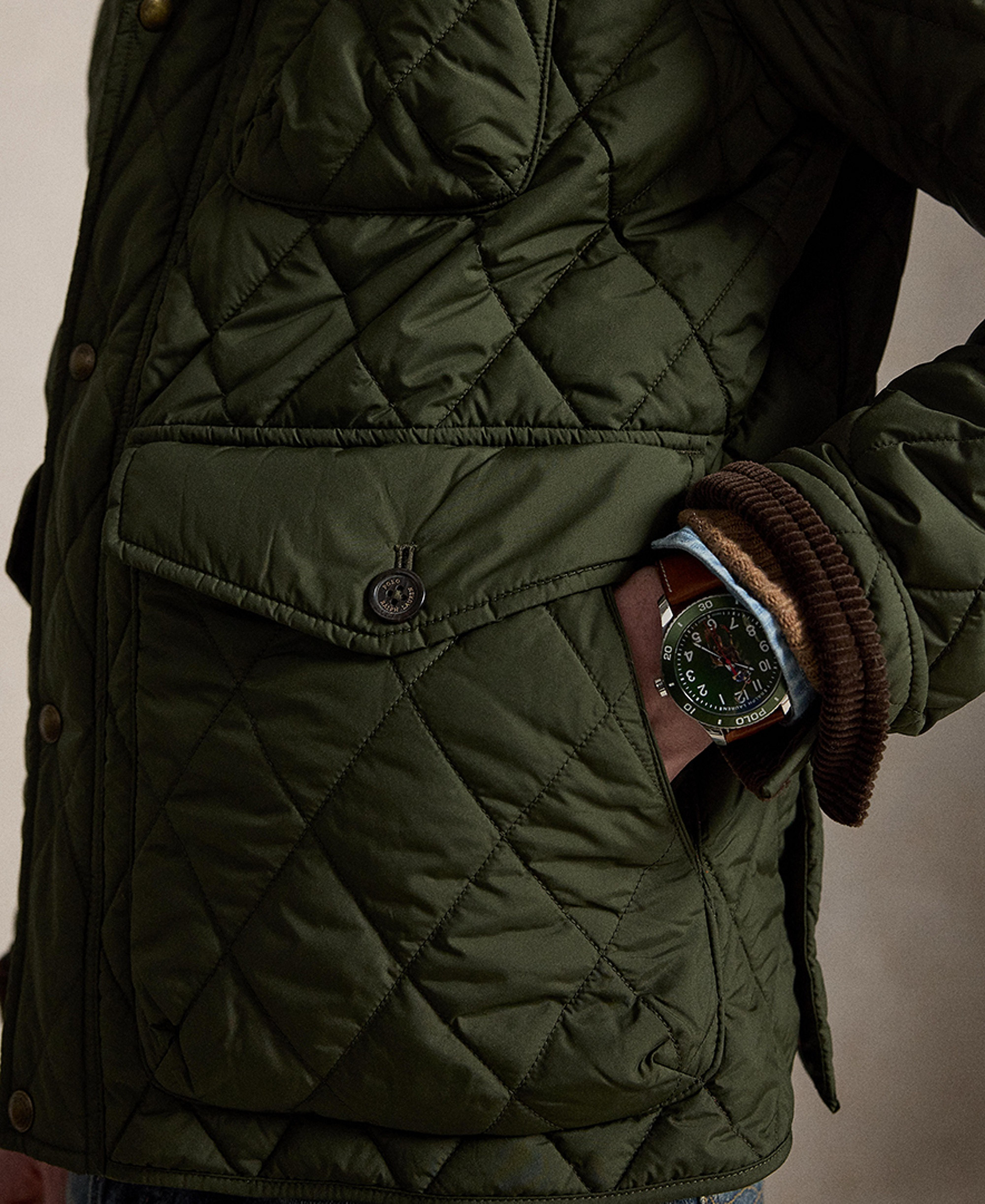 Polo Ralph Lauren Men's Beaton Quilted Water-Repellent Full-Zip Jacket - Company Olive