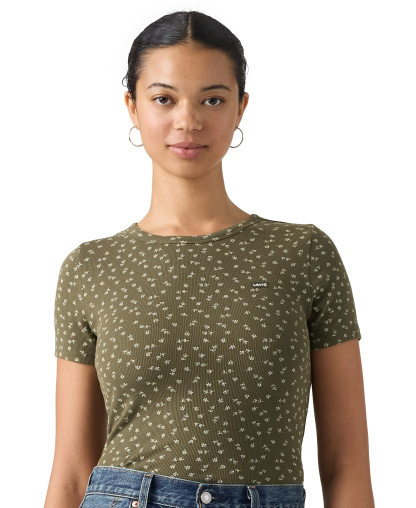 Levi's Women's Hayes Slim-Fit Short-Sleeve Crewneck T-Shirt - Jaana Floral V2 Olive Night