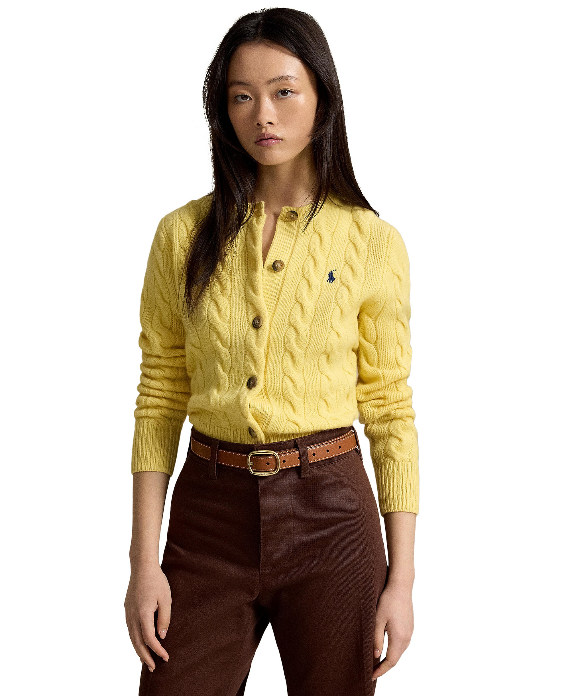 Polo Ralph Lauren Women's Cable-Knit Wool-Cashmere Cardigan Sweater - Fall Yellow