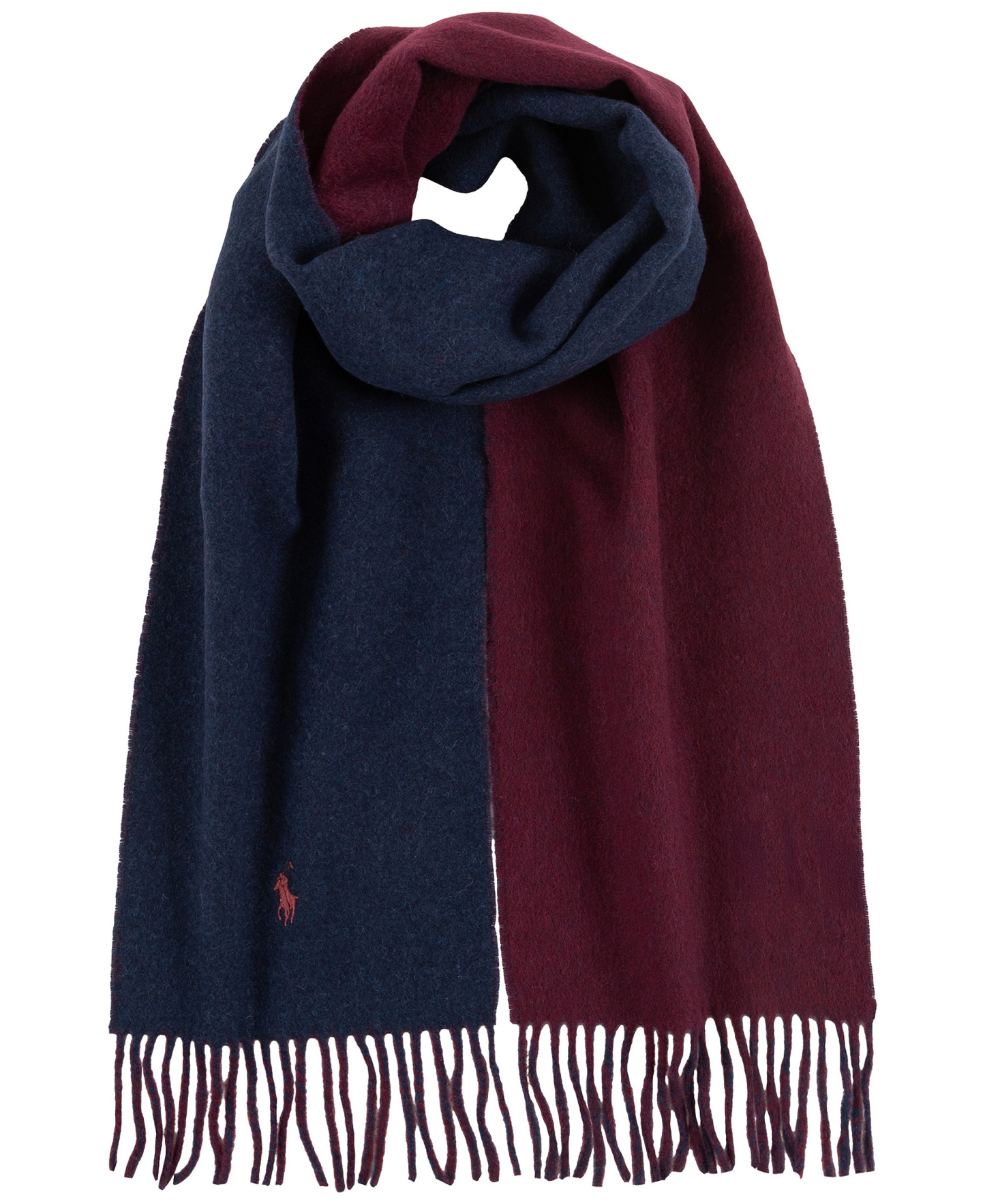 Polo Ralph Lauren Men's Classic Wool Blend Reversible Scarf - Newport Navy/Harvard Wine