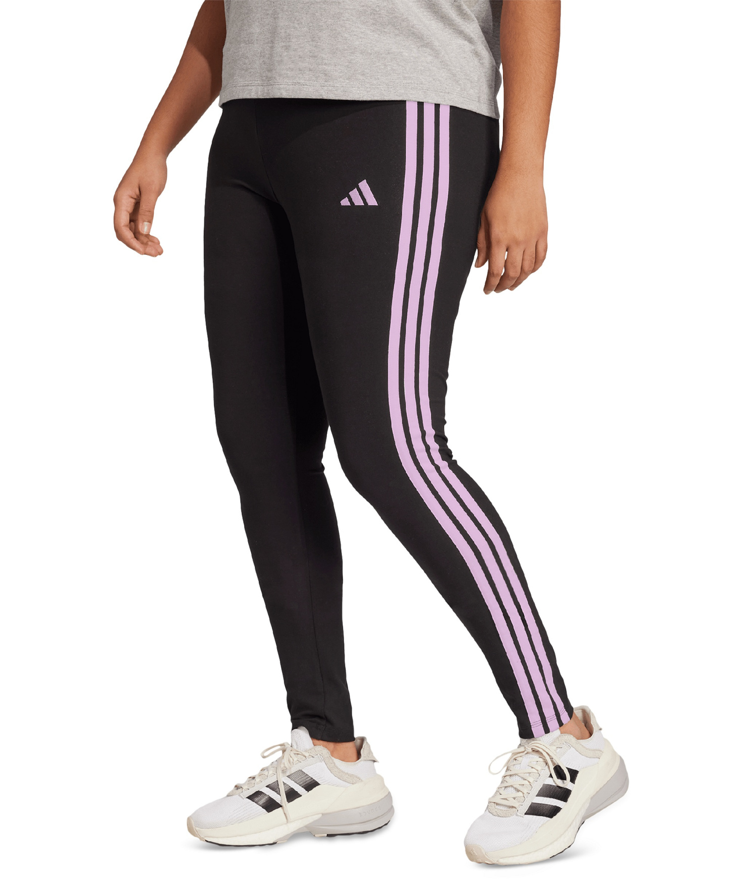adidas Plus Size Essentials 3-Stripes Cotton Leggings - Black/Clear Pink