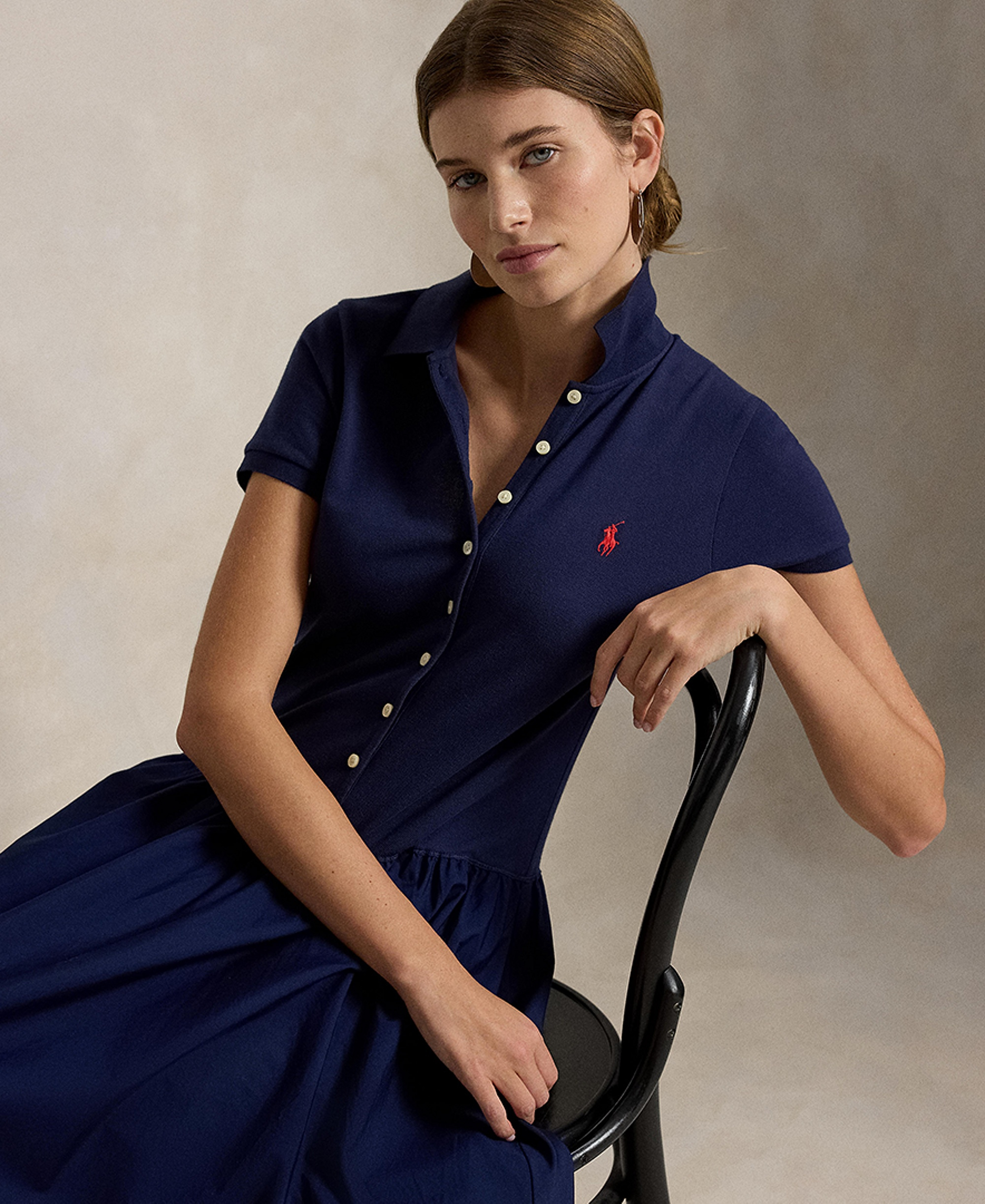 Polo Ralph Lauren Women's Hybrid Mesh Polo Collar A-Line Dress - Newport Navy