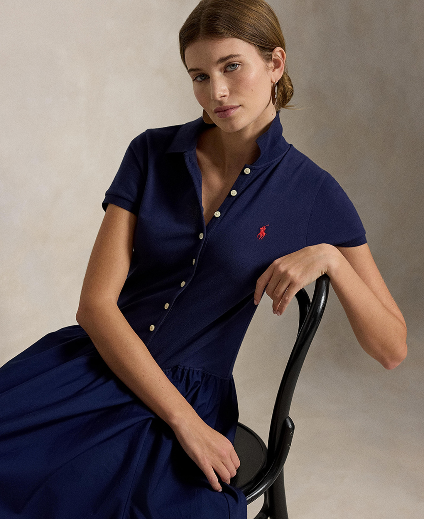 Polo Ralph Lauren Women's Hybrid Mesh Polo Collar A-Line Dress - Newport Navy