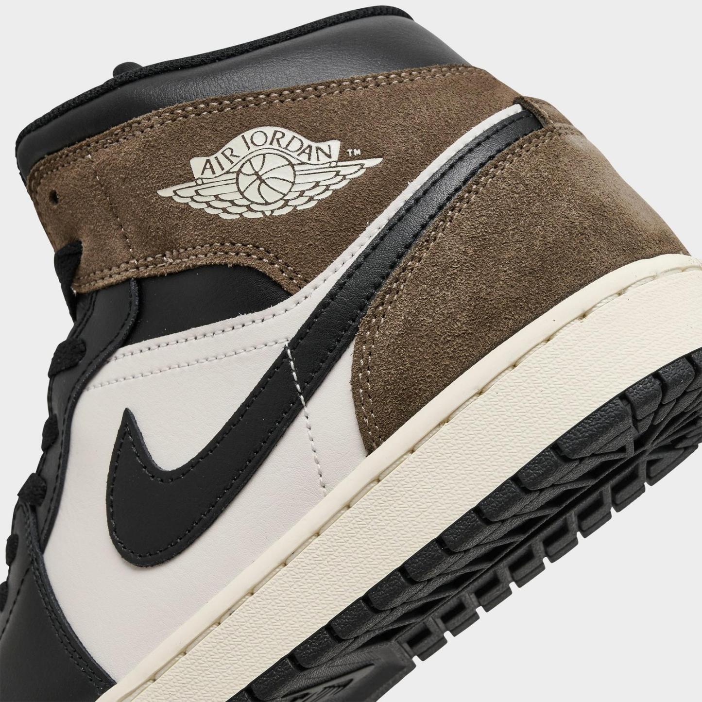 Men's Air Jordan Retro 1 Mid Casual Shoes - Black/Palomino/University Red/Phantom - Left shoe facing left. Outside of the shoe. - view 3