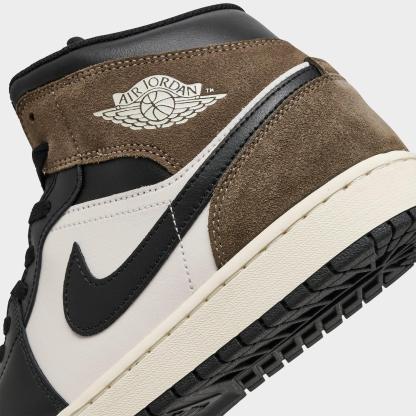 Men's Air Jordan Retro 1 Mid Casual Shoes - Black/Palomino/University Red/Phantom - Left shoe facing left. Outside of the shoe. - view 3