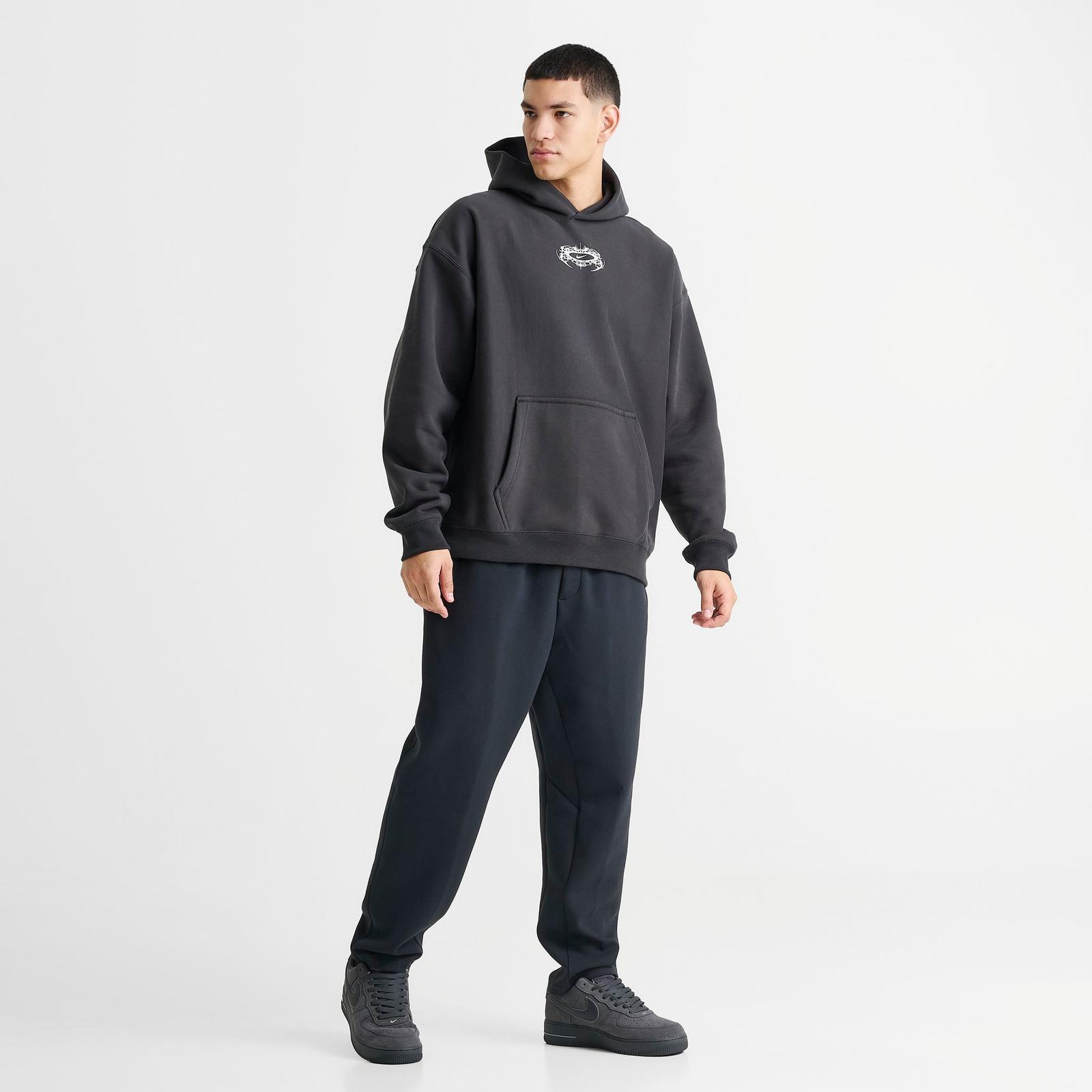 Men's Nike Solo Swoosh Lightning Graphic Fleece Pullover Hoodie - Off Noir