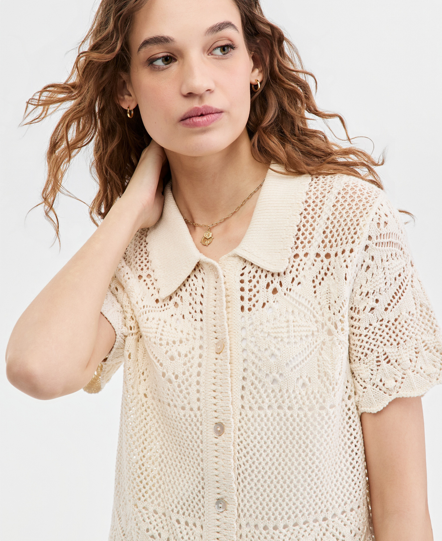 Levi's Premium Women's Susanna Floral Crochet Collared Cotton Shirt - Egret