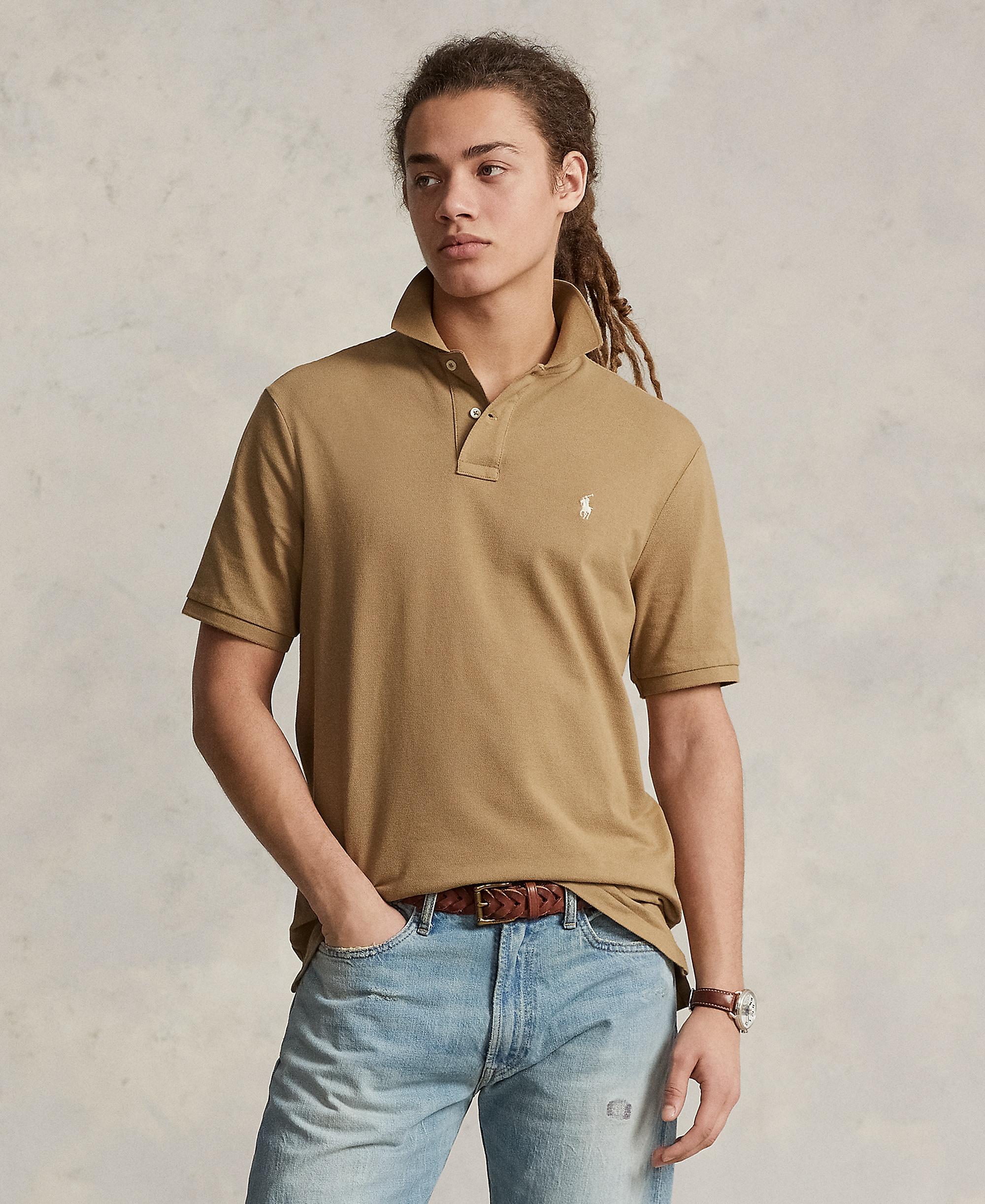 Polo Ralph Lauren Men's Cotton Custom Slim Fit Mesh Polo Shirt - Cafe Tan