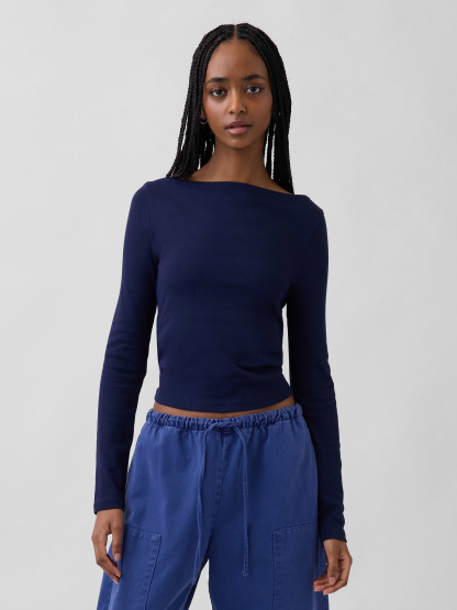 Modern Boatneck T-Shirt - Navy blue