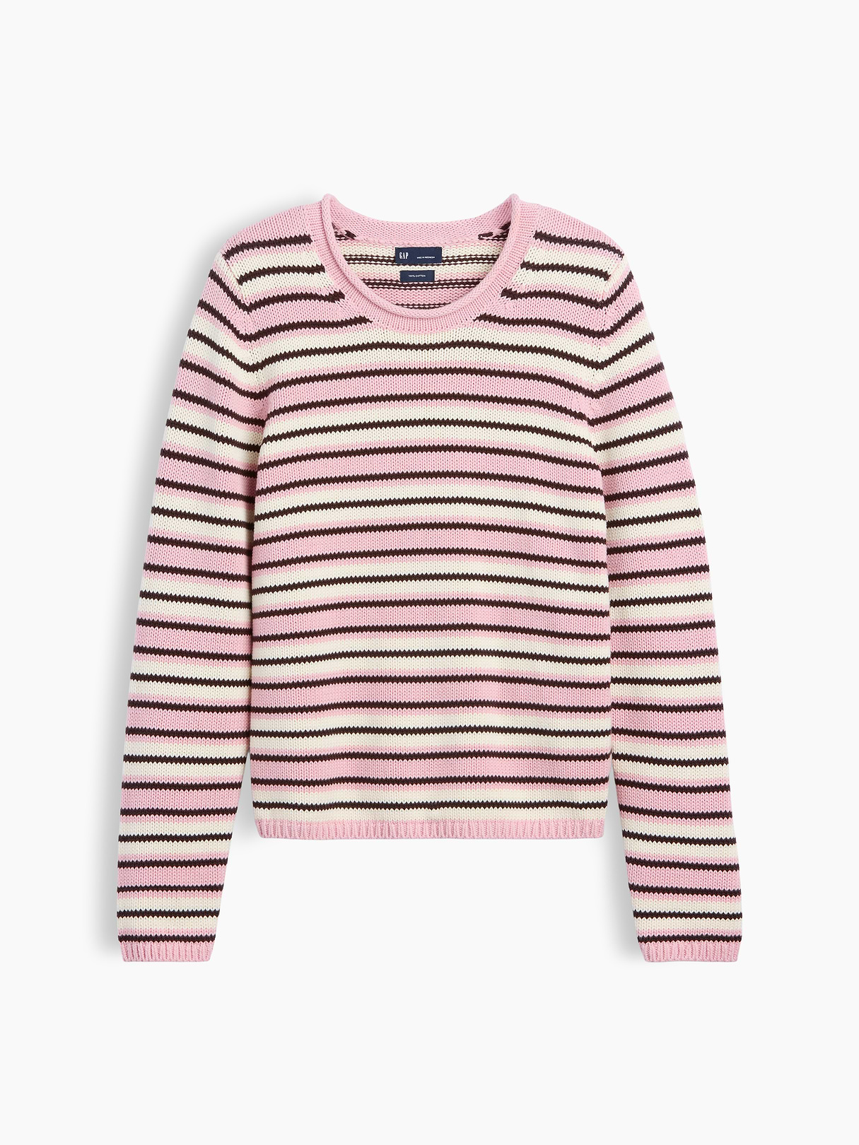 100% Cotton Rollneck Sweater - Pink stripe