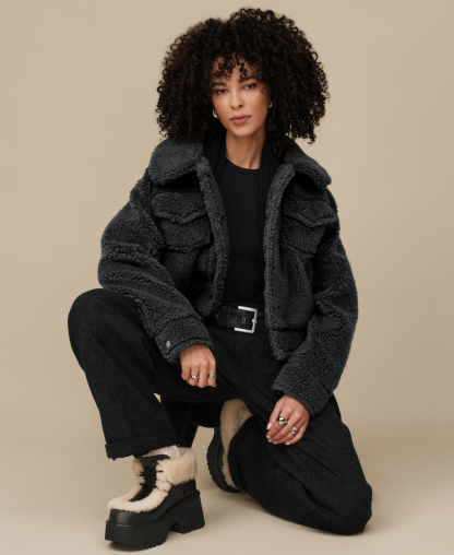 UGG Women's Frankie Collared Neck Short Trucker Jacket - Ink