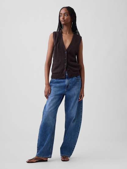 100% Cotton Pocket Sweater Vest - Terra brown