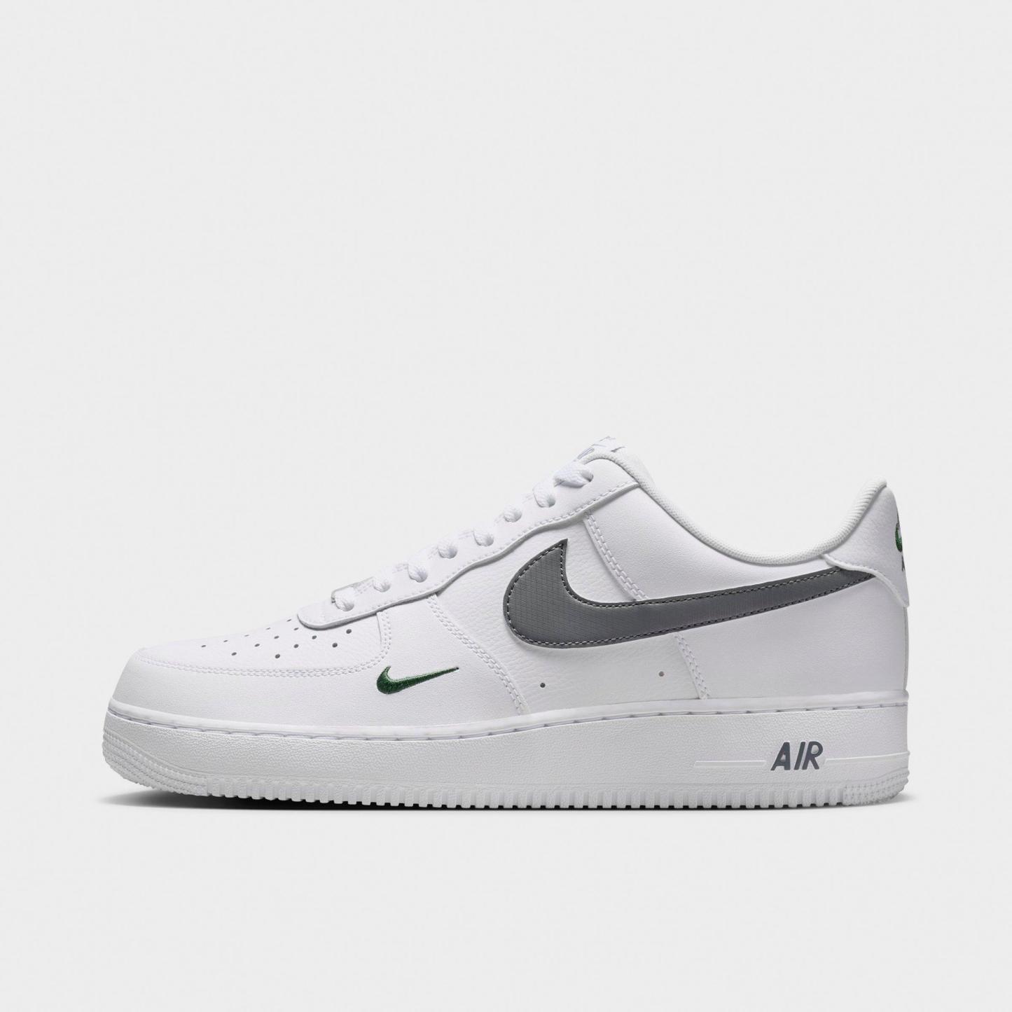 Men's Nithtke Air Force 1 '07 Casual Shoes - Part 1 - White/Fir/Cool Grey - Left shoe facing left. Outside of the shoe.