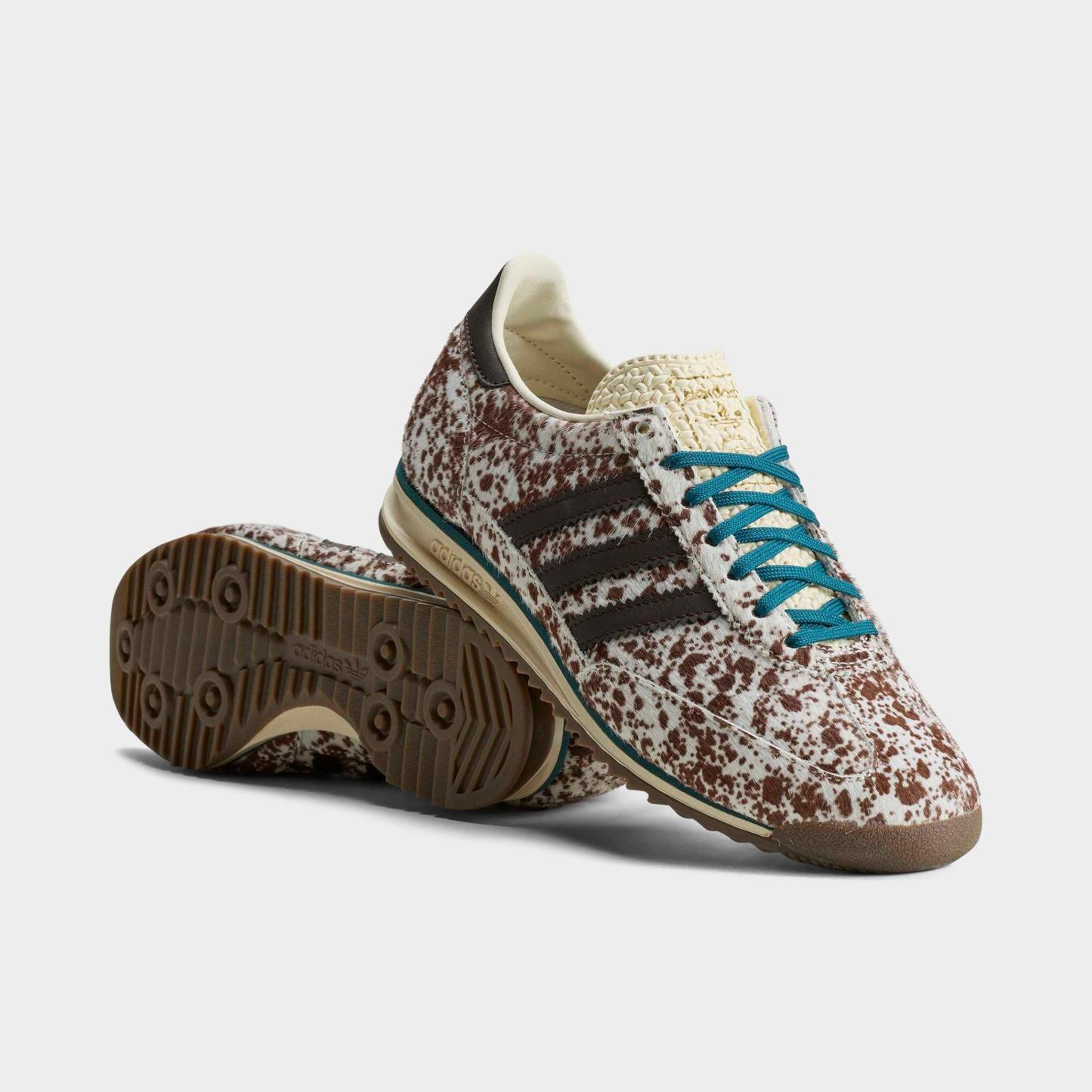 Women's adidas Originals SL 72 OG Pony Print Casual Shoes - Off White/Dark Brown/Rich Green - Detail shot