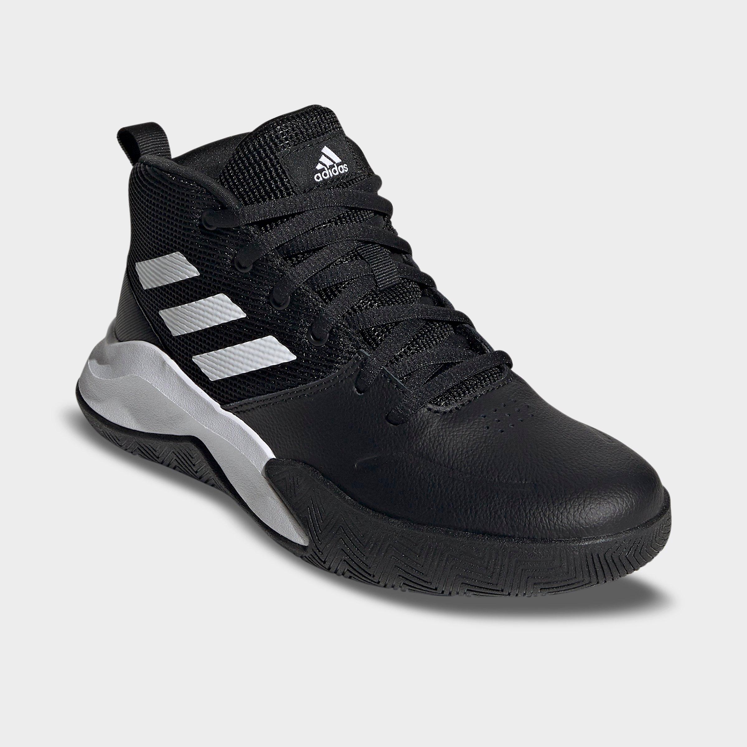 Big Kids' adidas OwnTheGame Basketball Shoes (Wide Width) - Black/White - Both shoes facing left