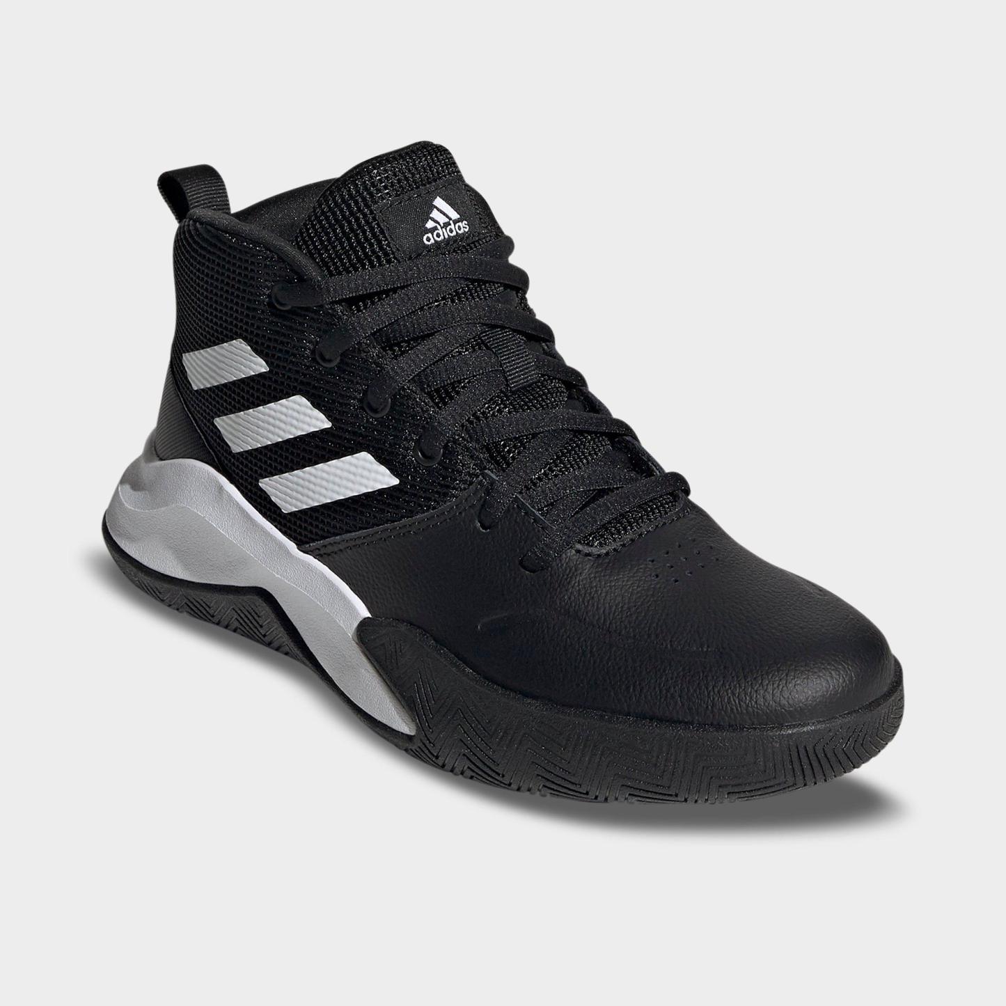 Big Kids' adidas OwnTheGame Basketball Shoes (Wide Width) - Black/White - Both shoes facing left