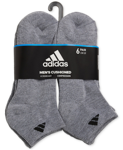 adidas Men's Cushioned Athletic 6-Pack Low Cut Socks - Medium Grey