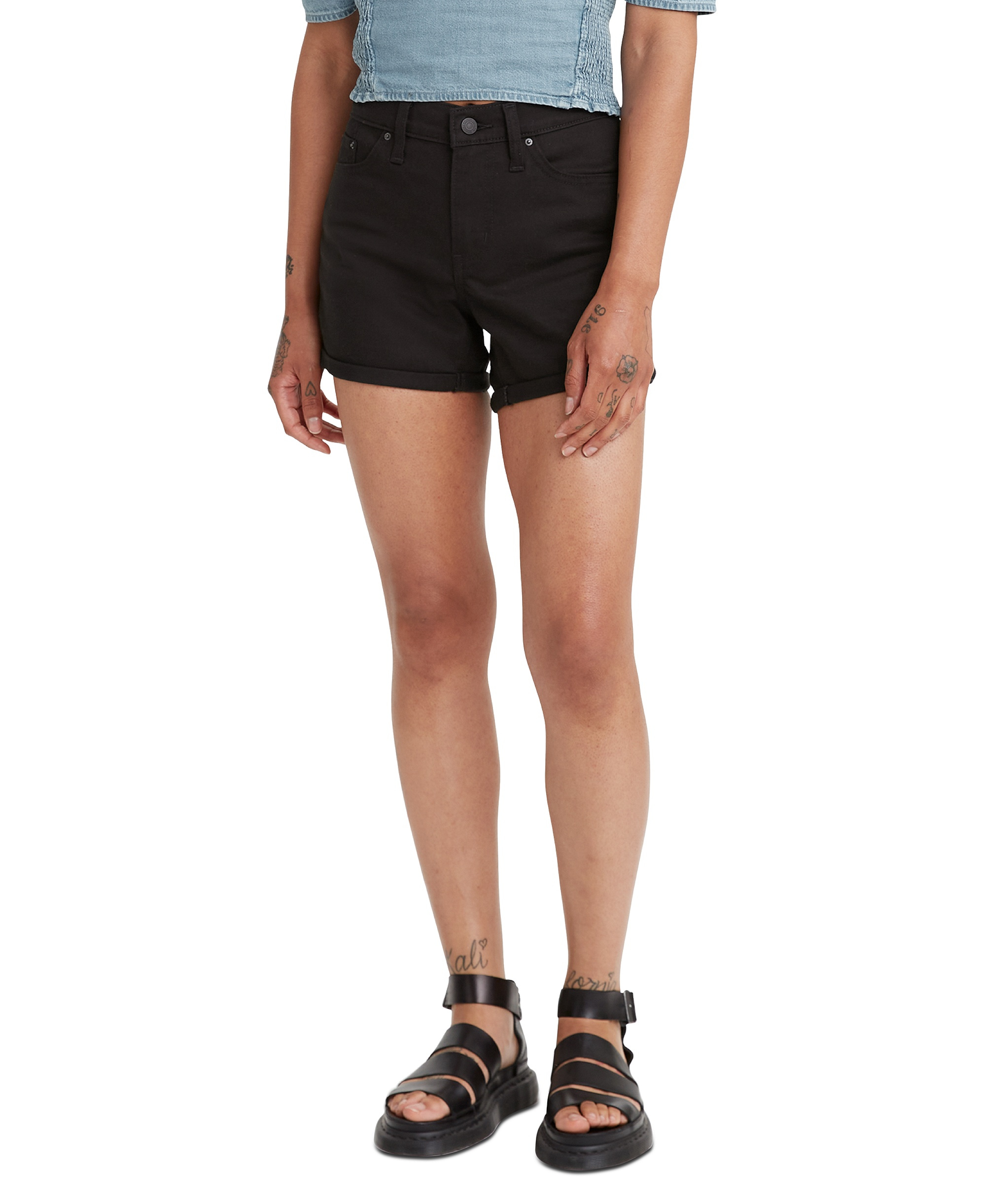 Levi's Women's Mid Rise Mid-Length Stretch Shorts - Black And Black