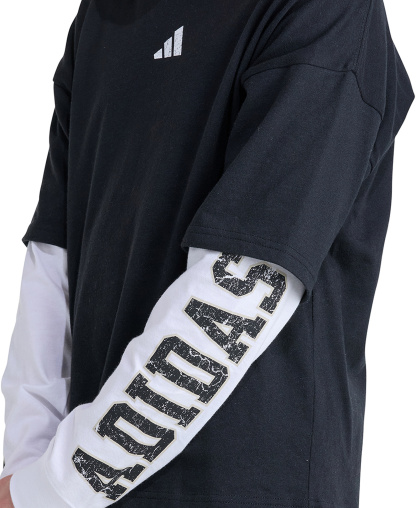 adidas Boys' 8-20 Long-Sleeve Loose Fit Layered T-Shirt - Black