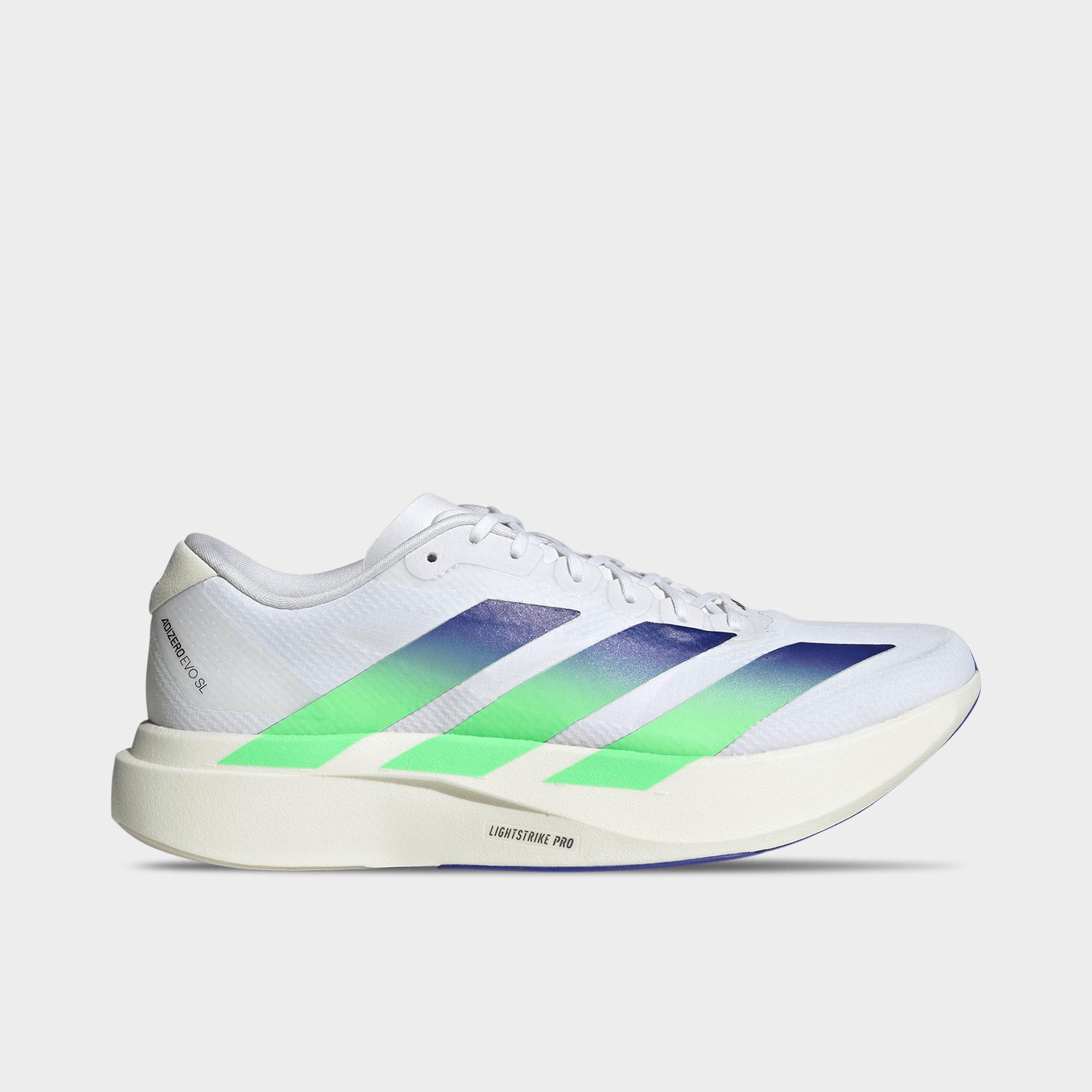 Men's adidas Adizero EVO SL Woven Running Shoes - Part 1 - Cloud White/Beam Green/Core White - Left shoe facing left. Outside of the shoe.