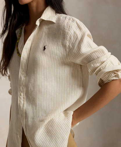 Polo Ralph Lauren Women's Classic-Fit Striped Linen Shirt - Dune Tan/White