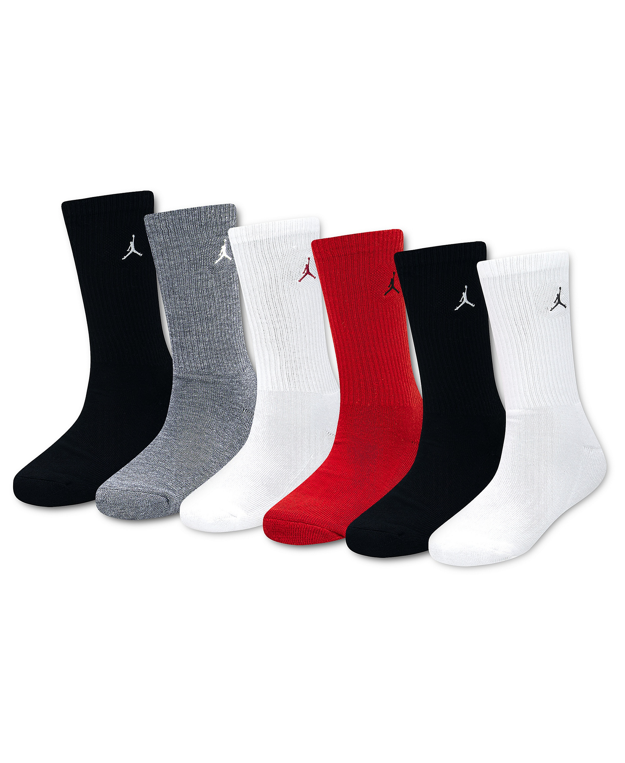 Jordan Boys' and Girls' 5-11 Everyday Essentials Crew Socks, 6-Pack - Gym Red