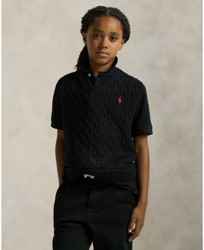 Polo Ralph Lauren Big Boys Cable- Knit Sweater Vest - Polo Black