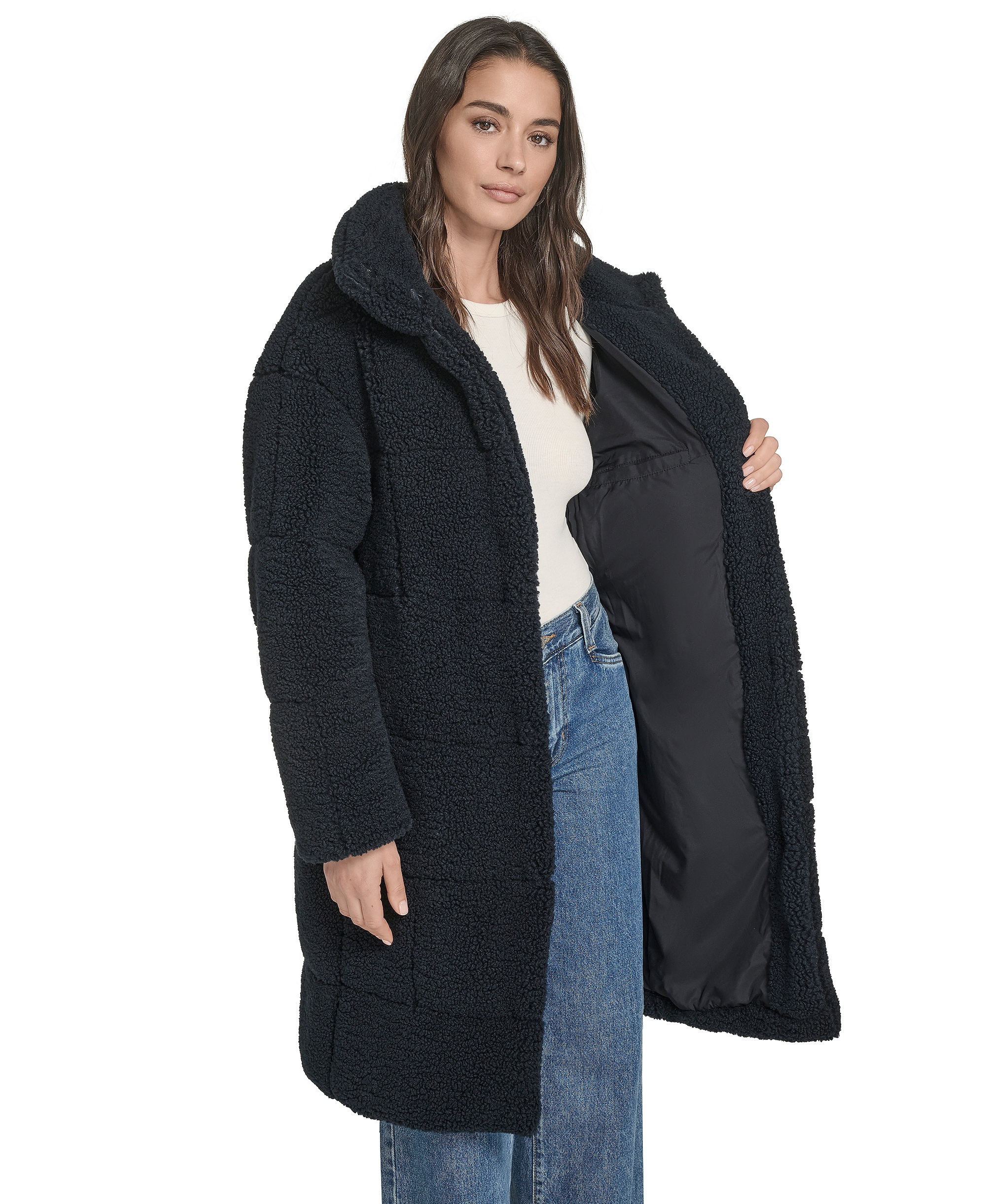 Levi's Women's Long Sherpa Snap-Closure Teddy Coat - Navy