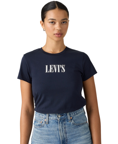 Levi's Women's Perfect Graphic Logo Cotton T-Shirt - Serif Stud Outline Navy Blazer