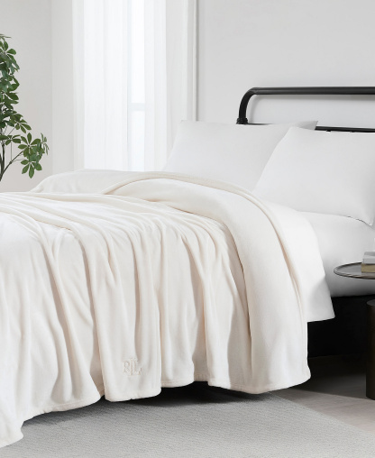 Lauren Ralph Lauren Micromink Plush Blanket, Twin - Cream