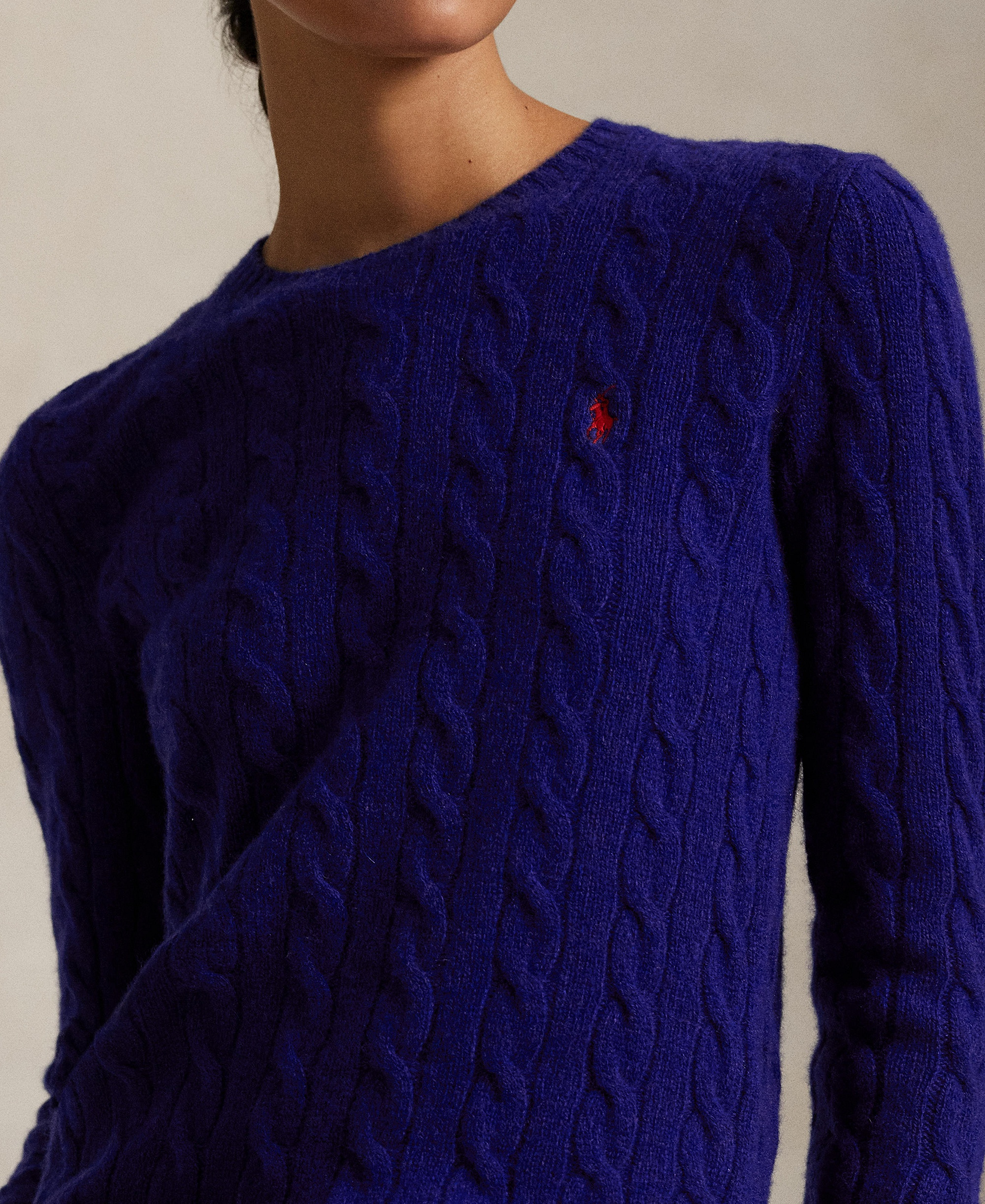 Polo Ralph Lauren Women's Cable Wool-Cashmere Crew Neck Sweater - Winter Night Navy